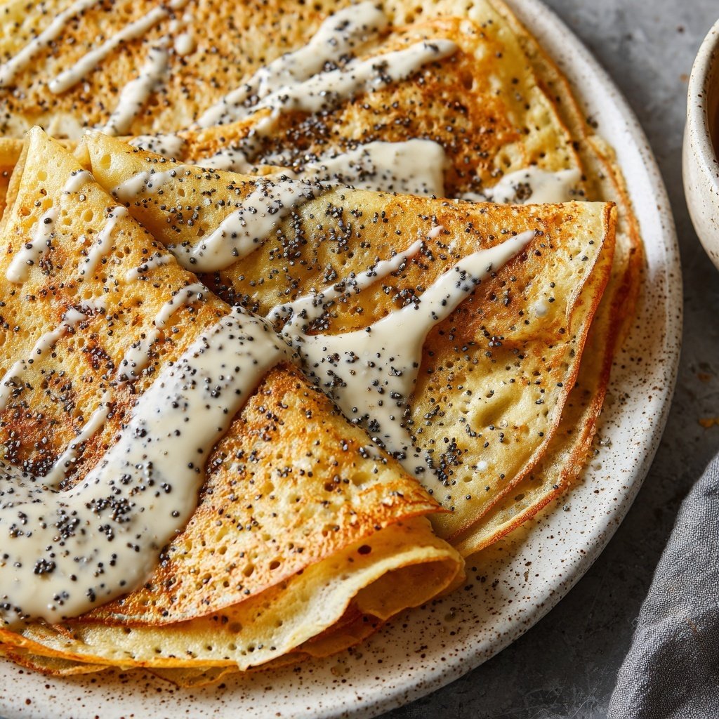 Pfannkuchen mit Mohn und Vanillequark