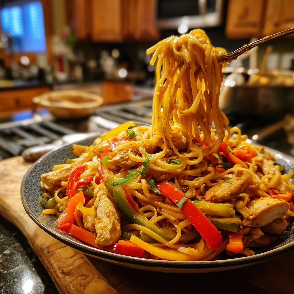 Hühnchen und Gemüse Lo Mein