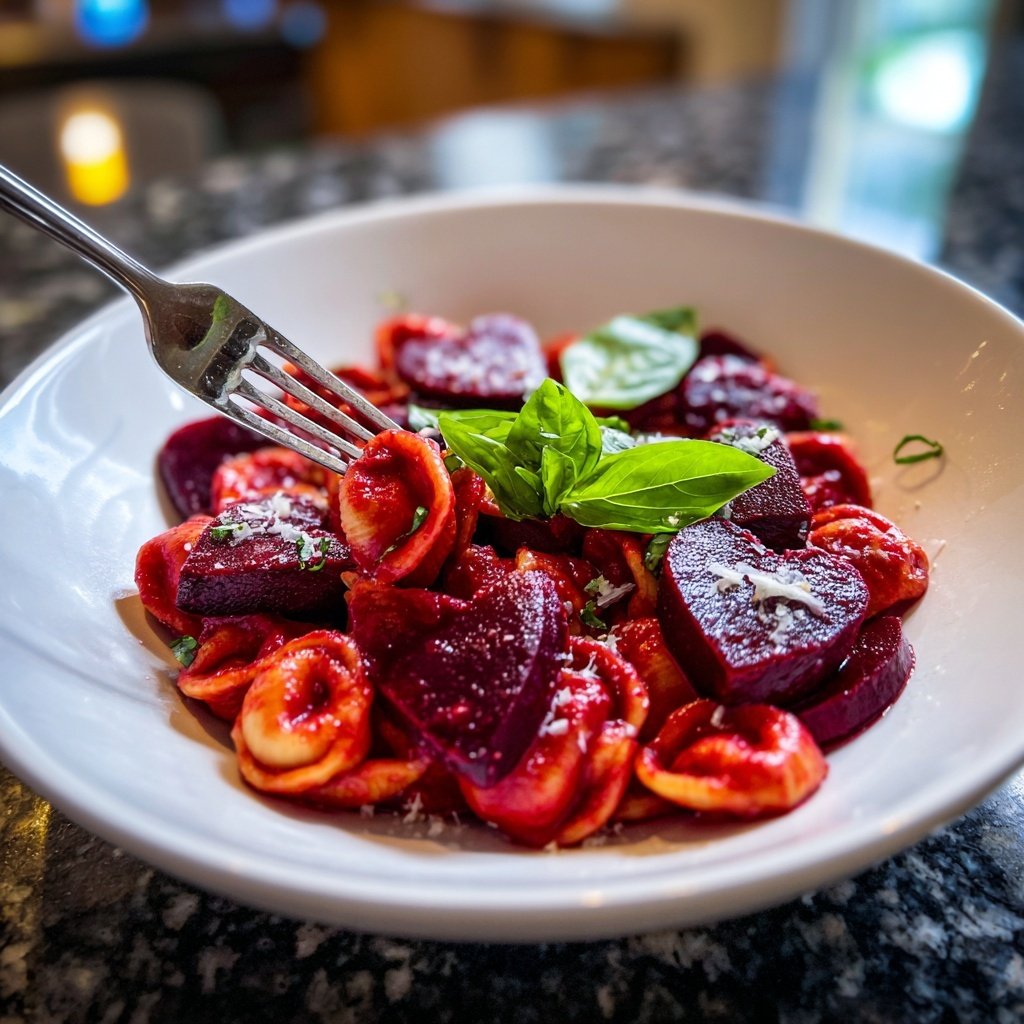 Herzförmige Pasta mit Rote-Bete-Sauce