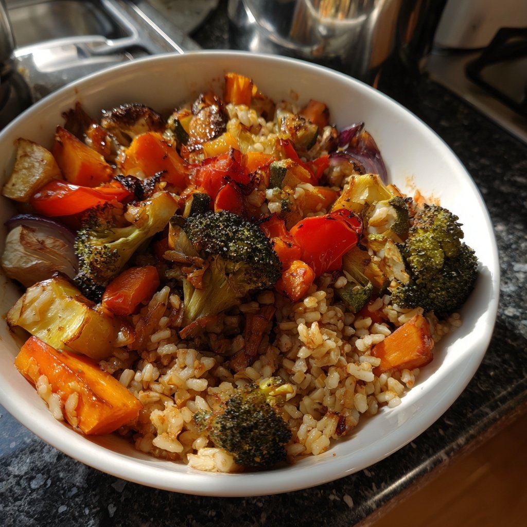 Abendessen vegetarisch mit Ofenreis