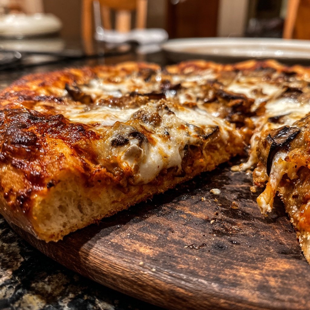 Pizza mit Aubergine und Mozzarella