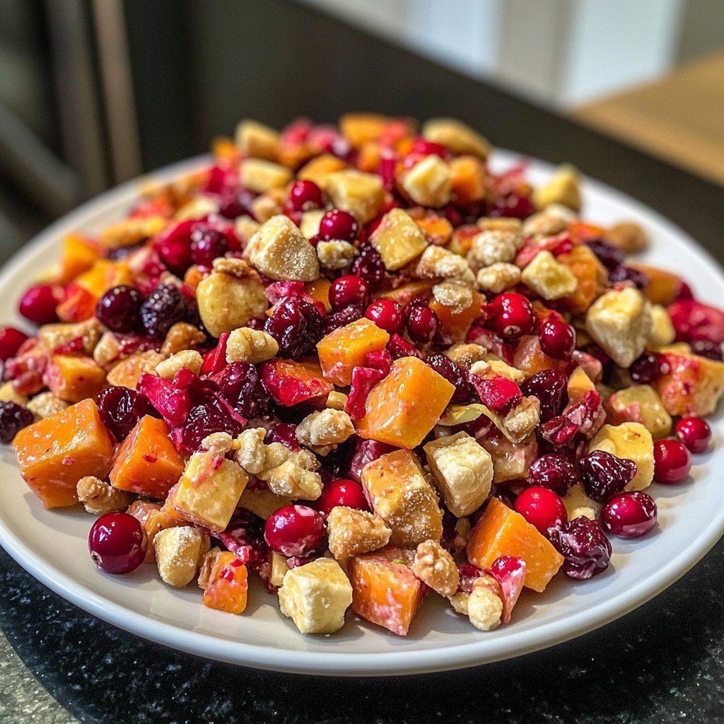 Wintersalat mit Butternutkürbis, Rosenkohl, Cranberries, Pekannüssen und Roter Bete